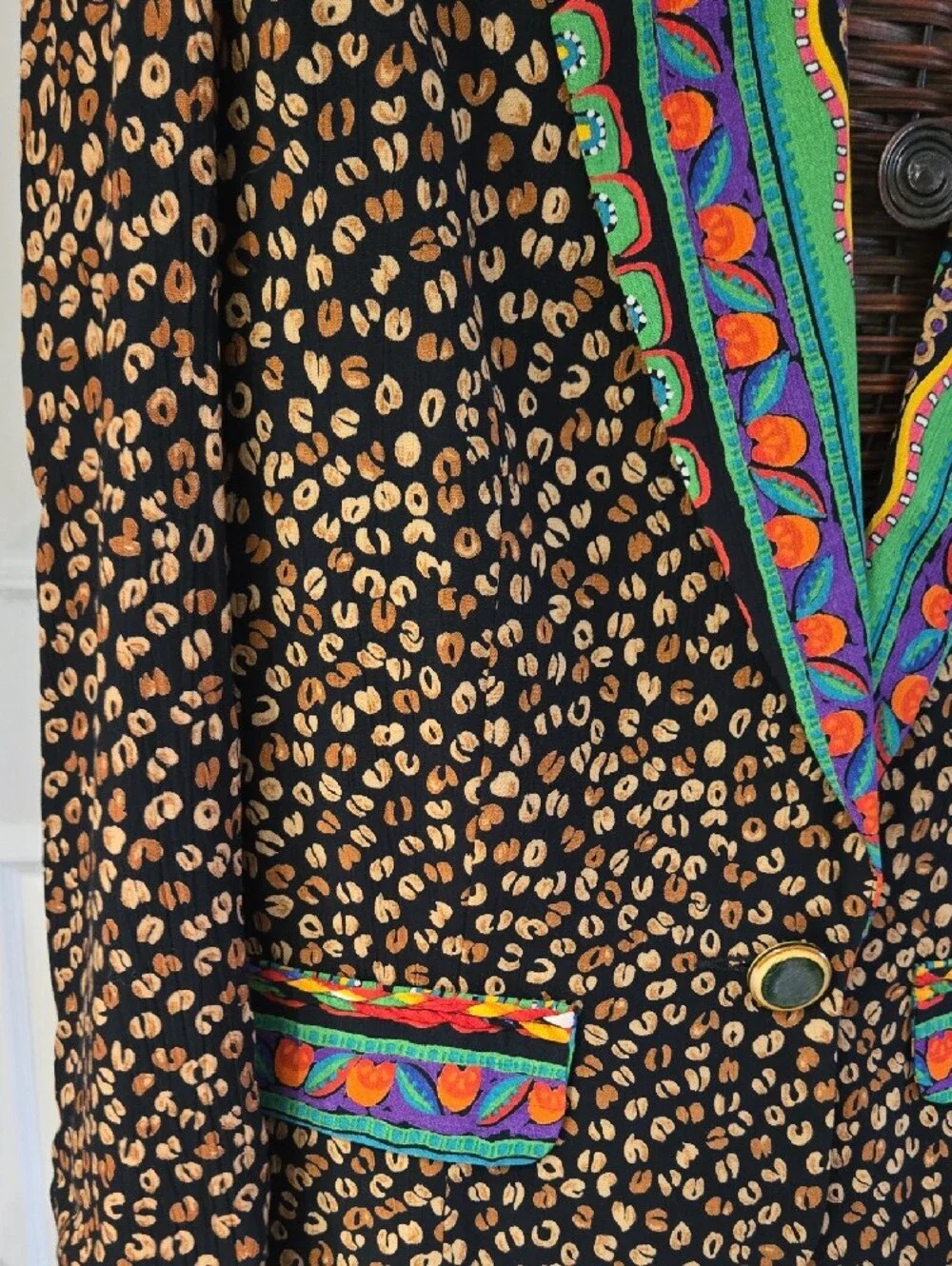 Carole Little Black Leopard Print Blazer with Colorful Embroidered Trim-Size 12 - Picture 5 of 13